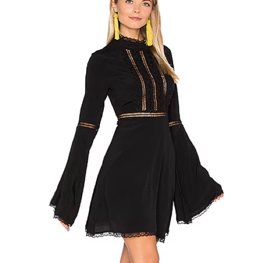 For Love & Lemons Willow Dress M Black Crochet Eyelet Bell Sleeve